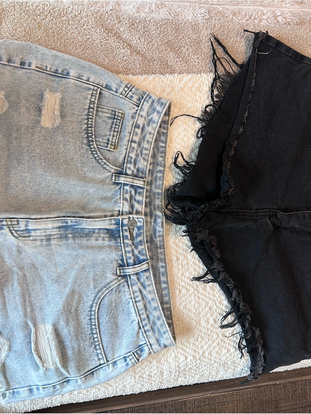 SHEIN Two-Tone Distressed Denim Shorts — Light Wash & Black